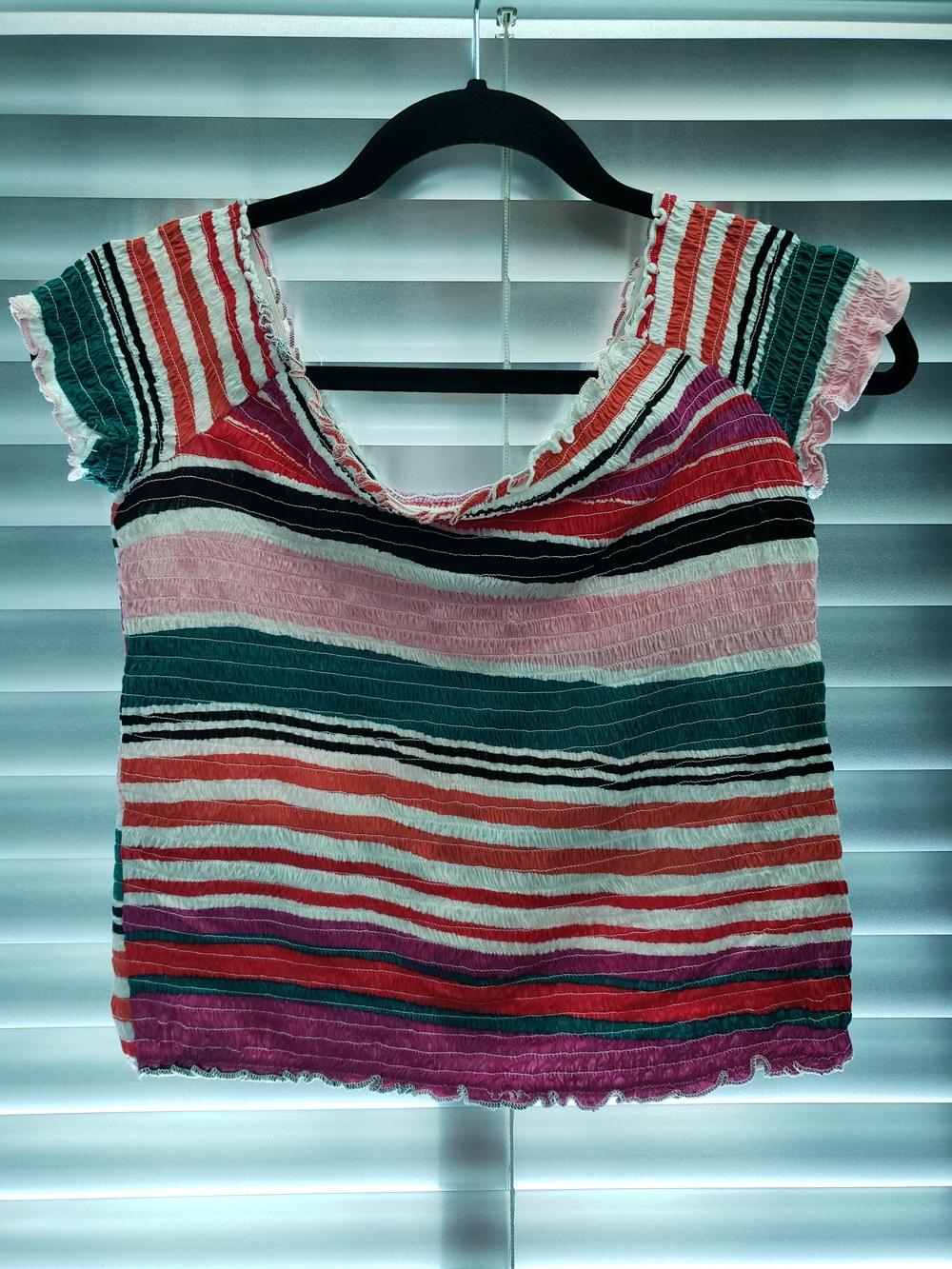 Revamped Multicolor Striped Ruffle-Sleeve Crop Top